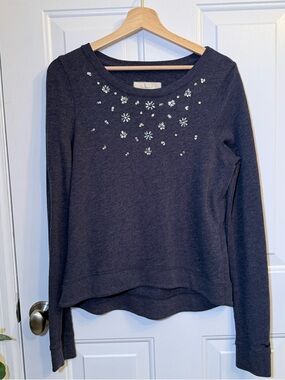 Hollister Navy Sweater with Crystal Flower Accent